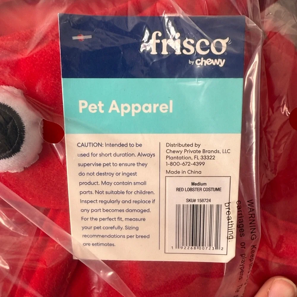 Red Lobster Dog Costume, Size Medium